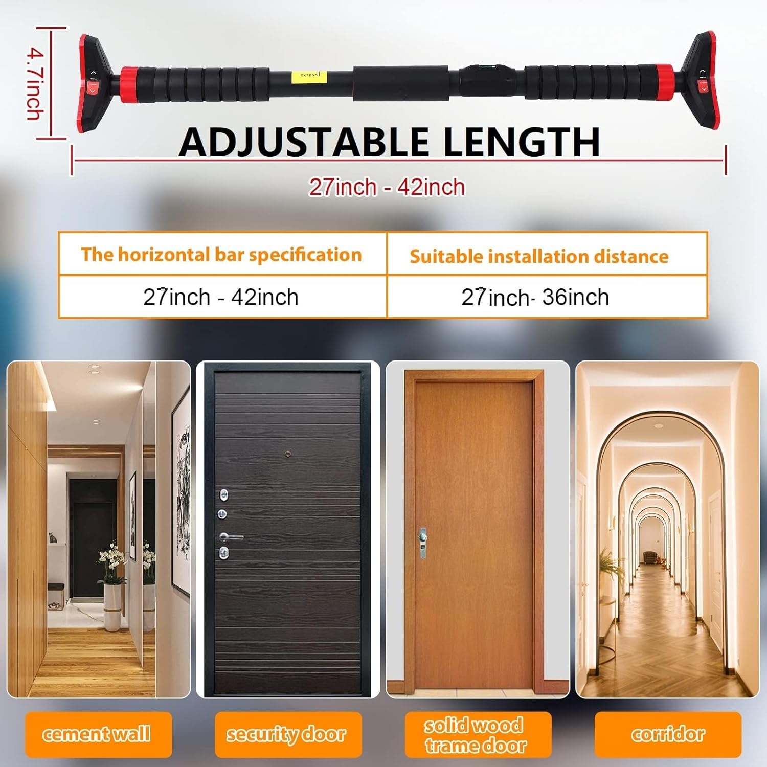 Pull Up Bar, Adjustable Strength Training Bars Without Screw, Adjustable Width Chin Up Bar for Doorway, Max Load 440 Lbs