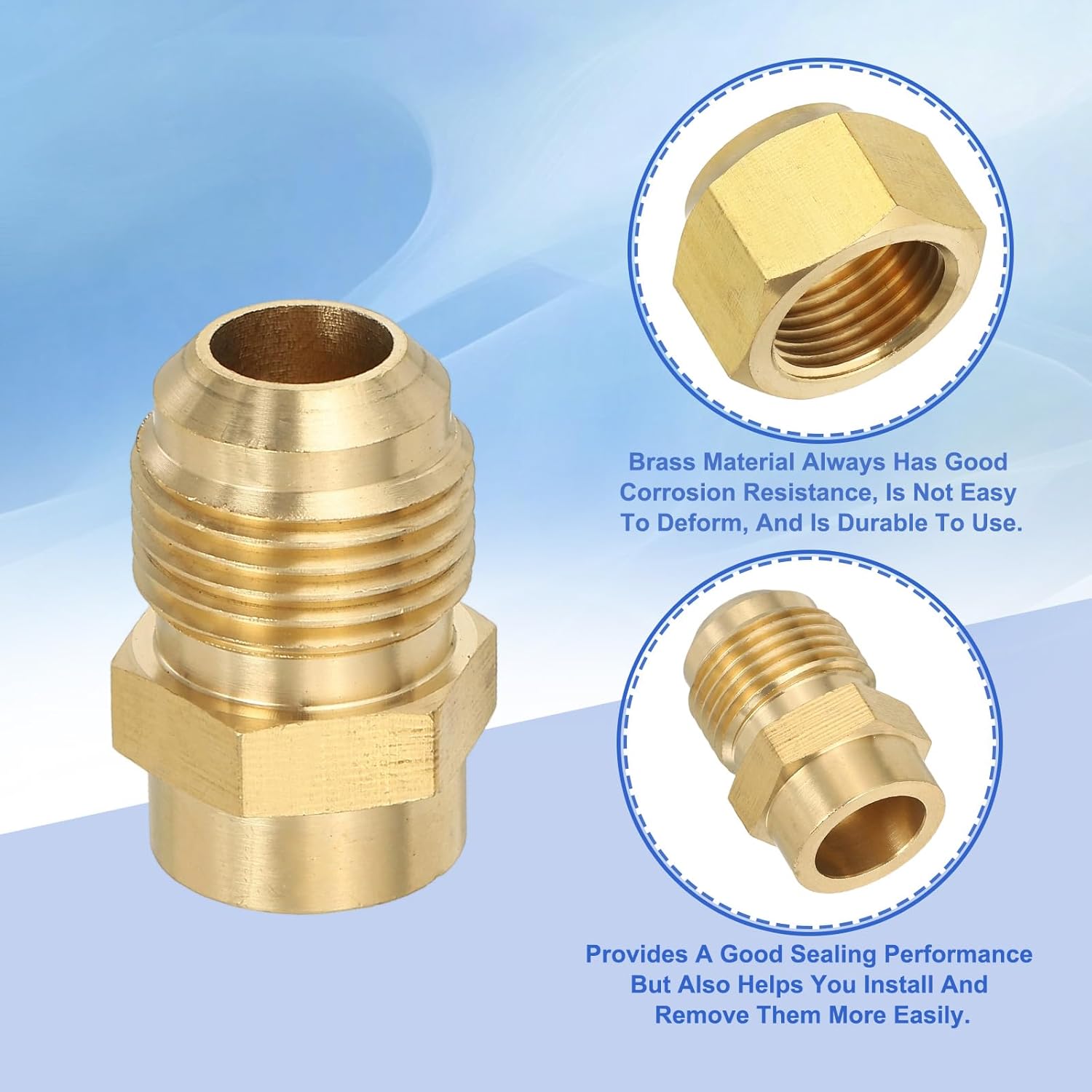 PATIKIL 2Pcs 1/2" Flare Male Thread Brass Flare Tube Fitting, Welding Pipe Adapter Connector with Nut for Plumbing HVAC Air Conditioner