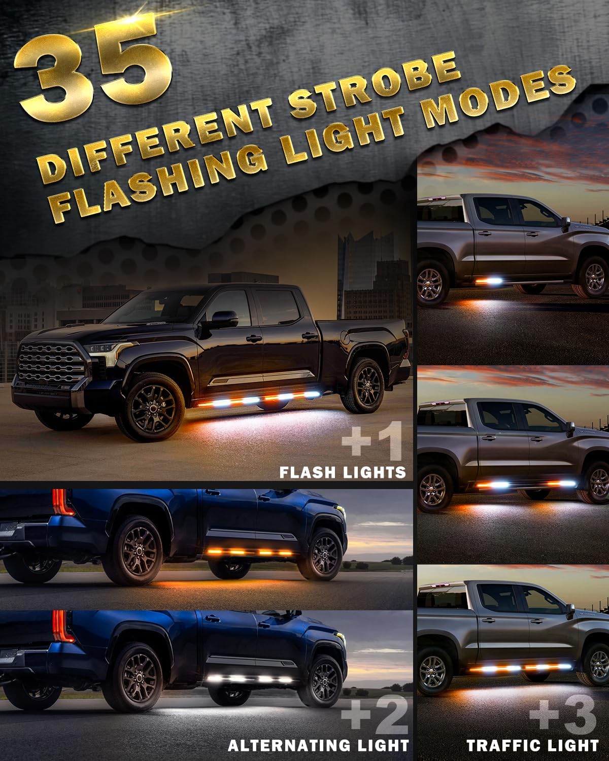 LUMENIX 70 Inch Emergency Running Board Rigid Strobe Lights Strip Bar 864 LED Flashing Warning Safety Light with Controller for Construction Vehicles Work Commercial Trucks Pickups Cars - Amber White