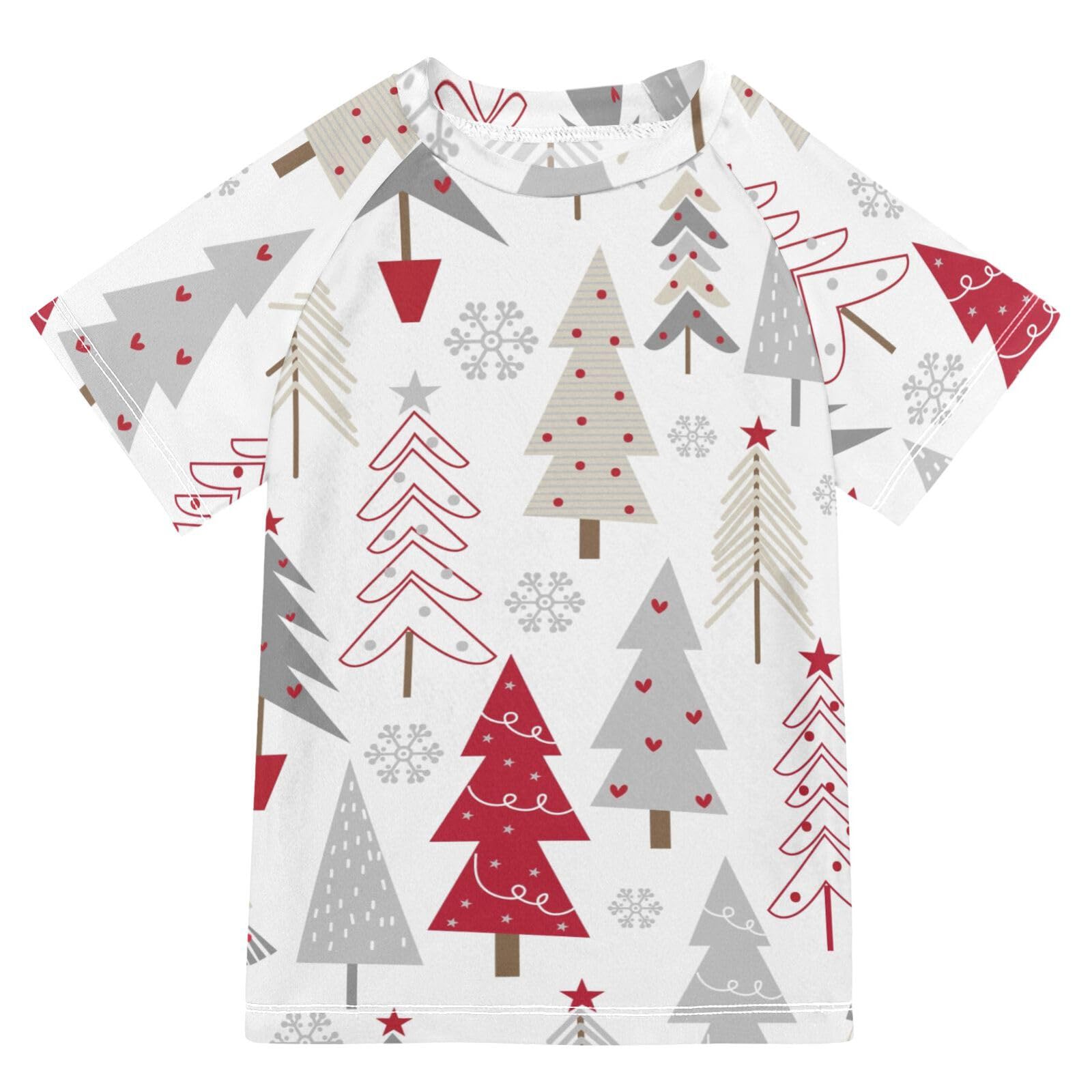 Aflyko Christmas Boys' Swim Shirt Cartoon Xmas Tree Rash Guard Beachwear Sun Protection Fishing Hiking Camping Surfing Swimming Toddler Infant Summer Daily T-Shirt, 4T Multicoloured
