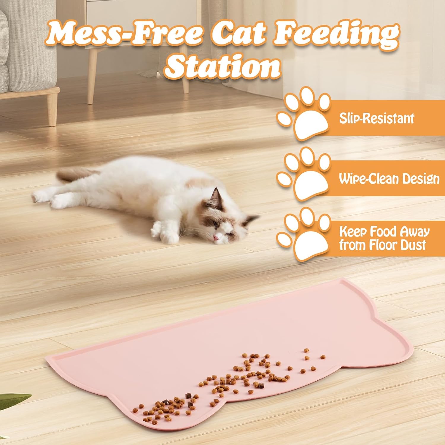 Elevated Cat Bowls with Food Mat & Metal Stand - 7.1" Wide Stainless Steel Whisker Friendly Dishes, 15° Tilt for Cats/Kittens/Small Dogs, Indoor/Outdoor & Travel Use (2-Pack) HBGmao-hao (Pink)