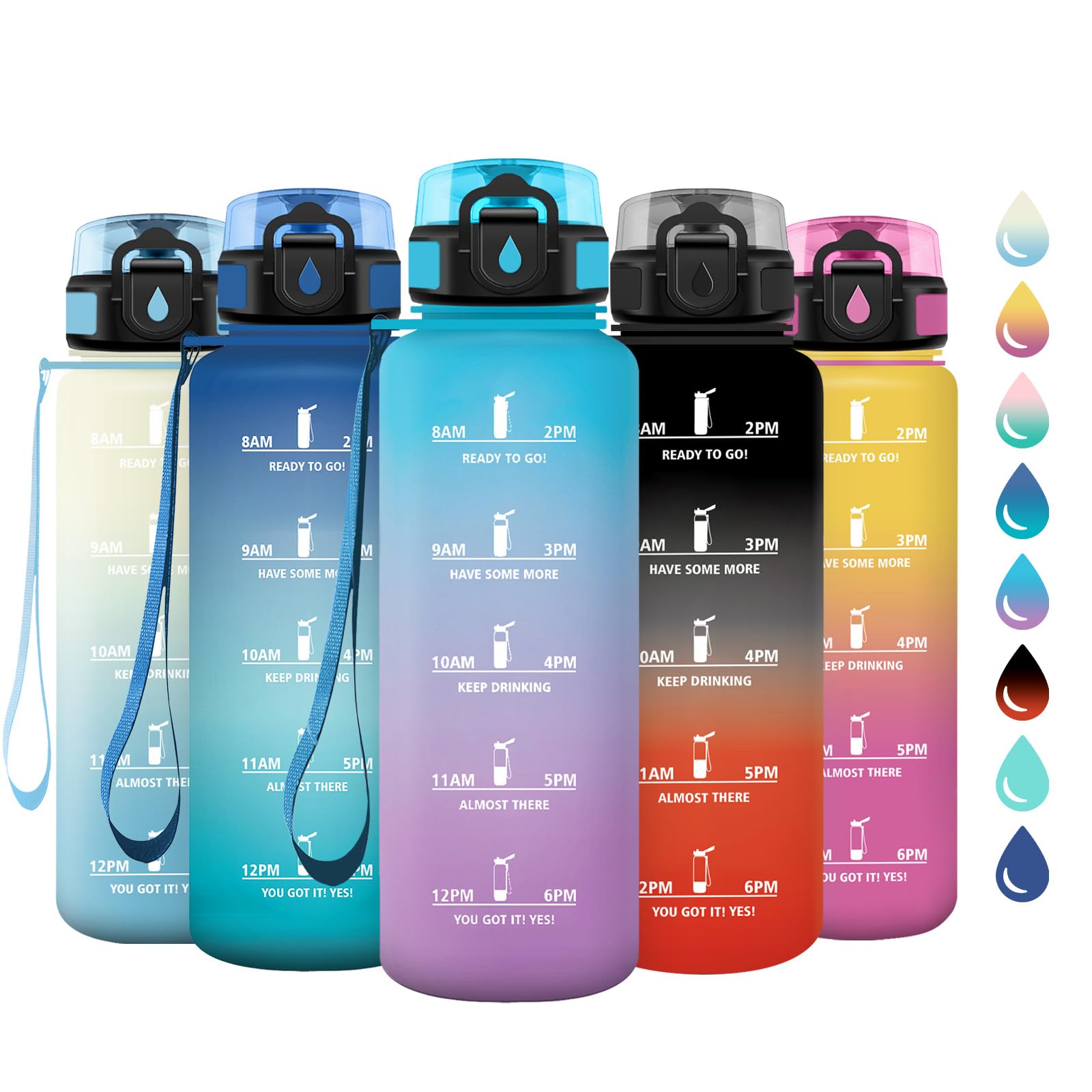 Borraccia 1.5 Litro, Bottiglia con Filtro, Borraccia senza BPA, Riutilizzabile, Bottiglia Motivazionale con Indicatore del Tempo, A Prova di Perdite, Borracce ideale per Scuola, Ufficio, Campeggio