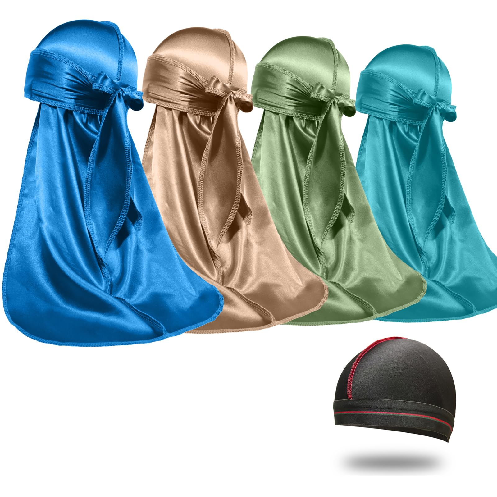 ForceWave 4PCS Silky Durags for Men Women 360 Waves with 1 Wave Cap