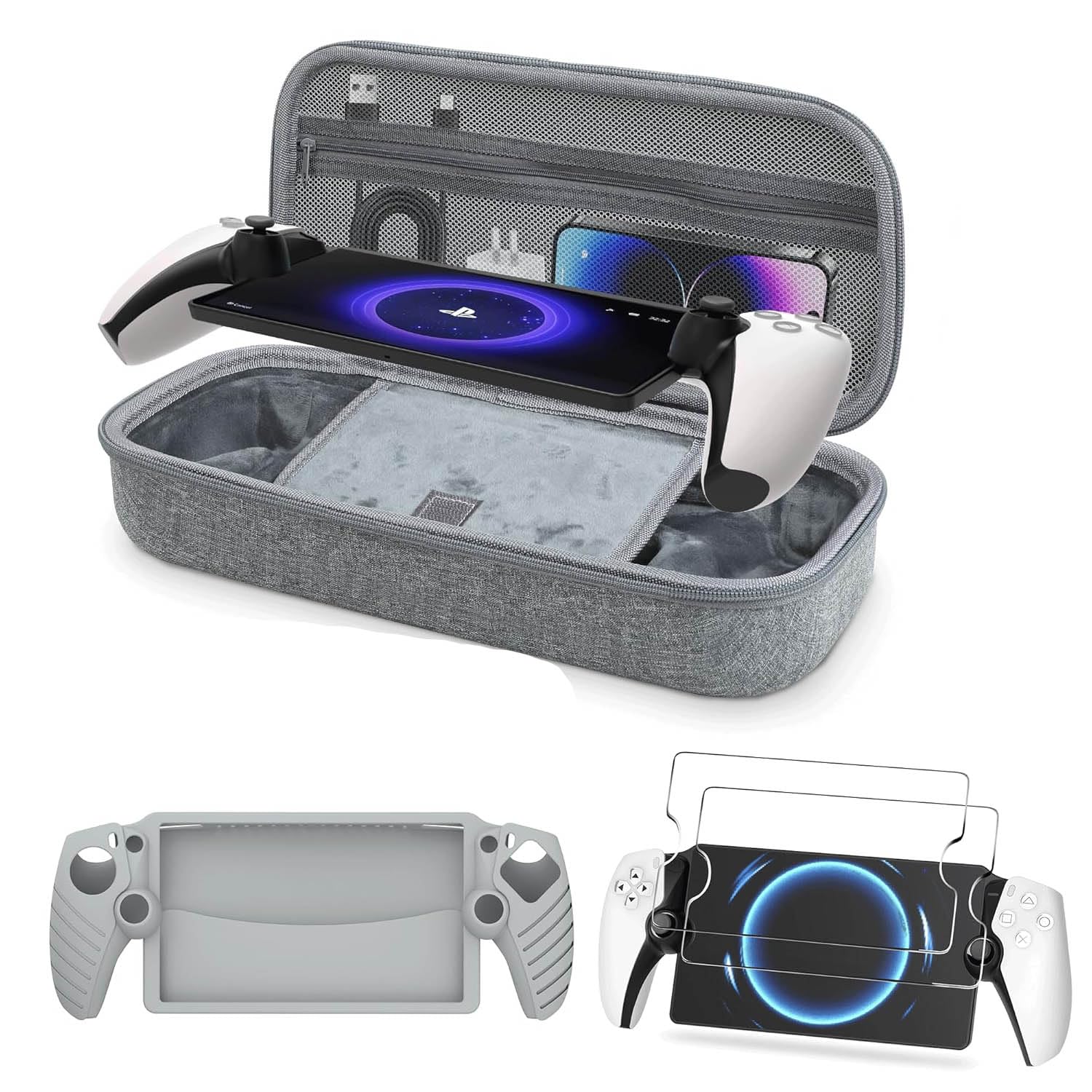 Kuject Custodia portatile per PlayStation Portal, con 2 pellicole protettive per lo schermo e 1 custodia protettiva in silicone a corpo intero, accessori per PS5 Portal Remote Player, fornisce