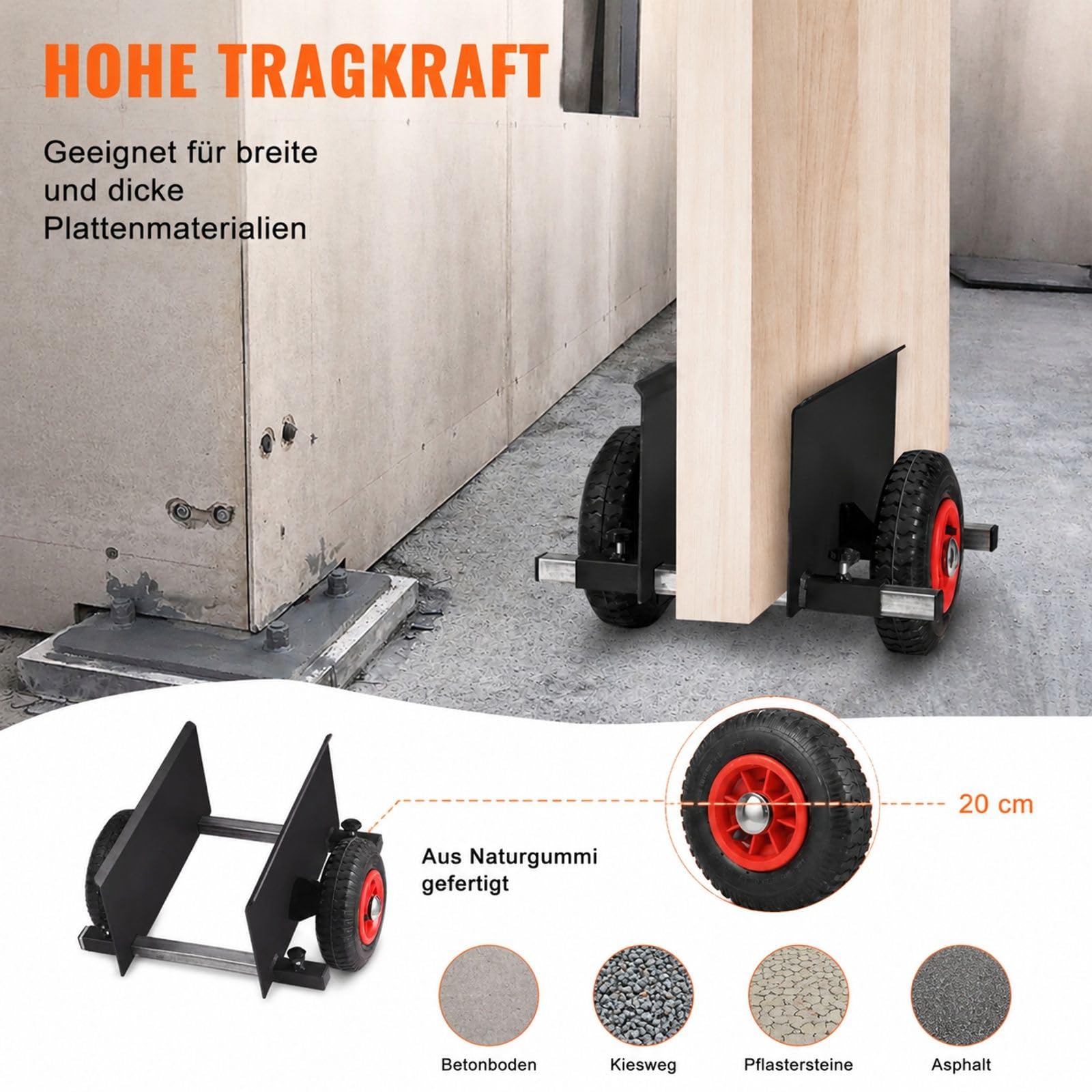 Plattenwagen, 600 lb Traglast, Lufträder, verstellbare Klemme für Gipskartonplatten und Materialtransport