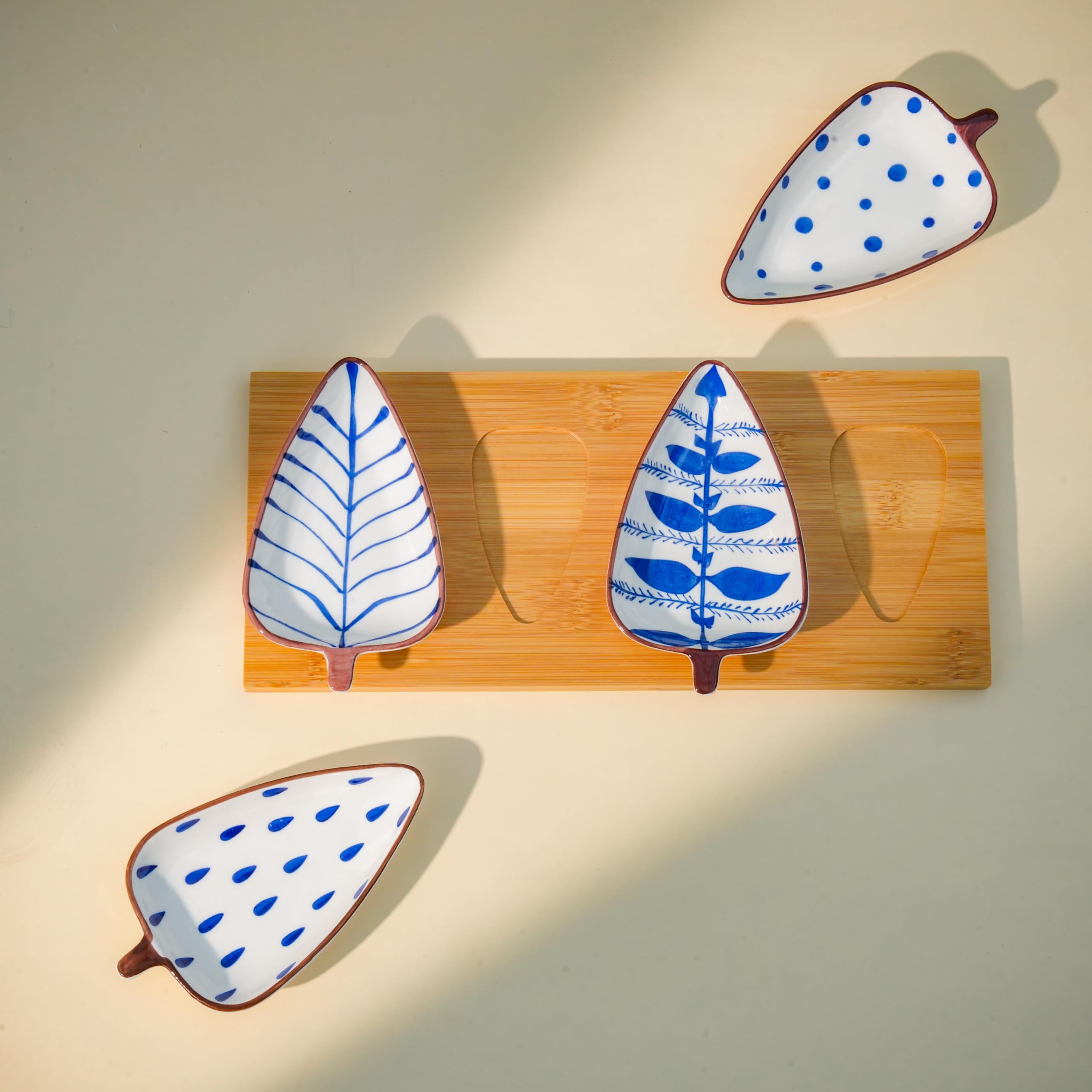 NYRWANA Leaf Bowls - Set of 4 Ceramic Plates -4
