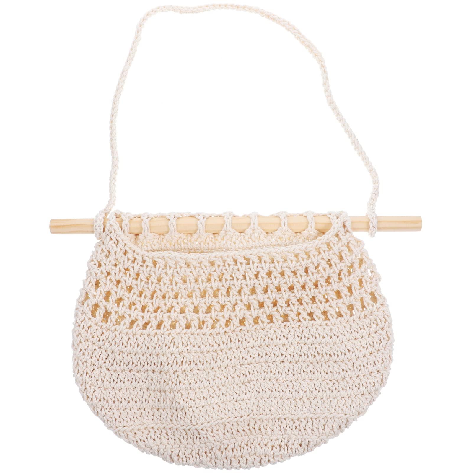 Cesta colgante beige para ahorrar espacio de encimera en la cocina
