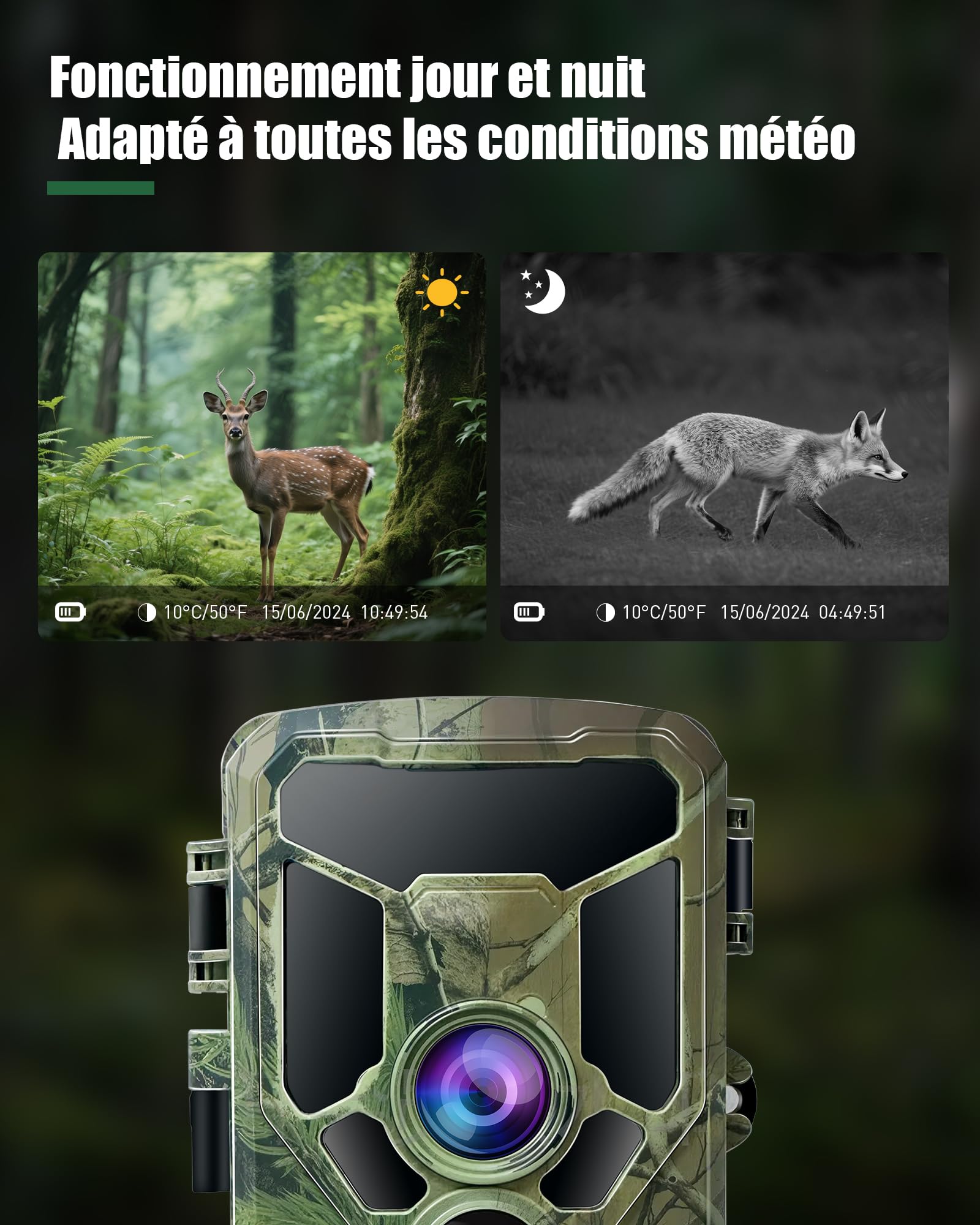 HAZA Caméra de Chasse WiFi 4K, Piège Photo Vision Nocturne, IP66 Animaux | Connectée Téléphone Bluetooth, Détection 0,1s, Angle 120°, Infrarouge 940nm, Carte SD 32Go, Extérieur