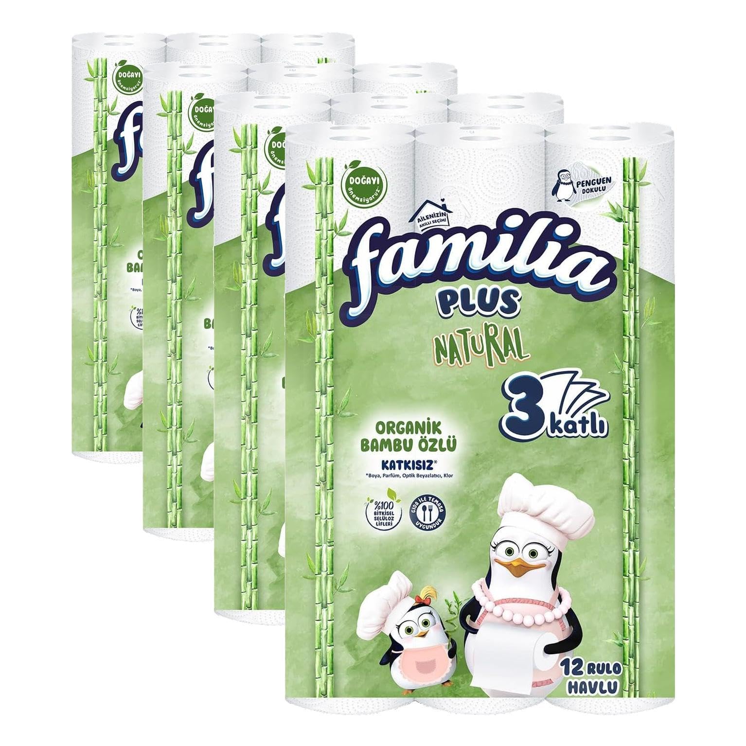 Familia Plus Natural Penguen Havlu Kağıt 12'lı (4 paketi)