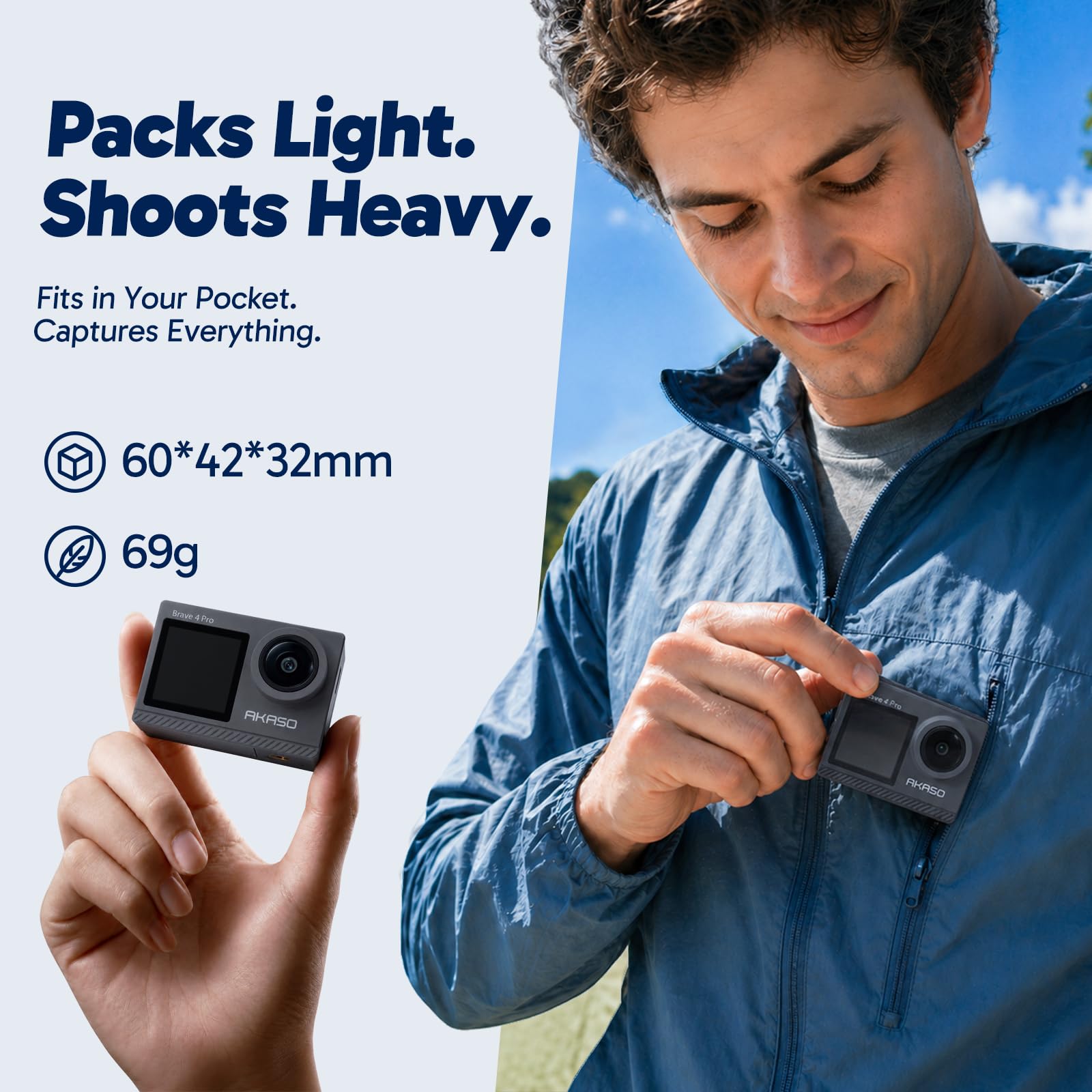 AKASO Brave 4 Pro Action Cam 4K 40M con Scheda di Memoria U3 da 64GB, Videocamera 20MP WiFi 170° Grandangolare Doppio Schermo EIS Stabilizzazione, Touch Screen, 5x Zoom | Videocamera 20MP WiFi, Grandangolare 170°, EIS, Touch Screen, Zoom 5×, 2 Batterie da