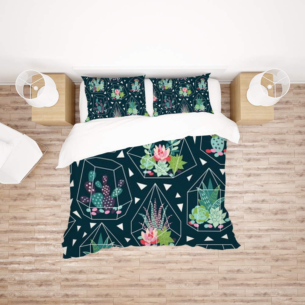 Parure de lit polyester simple 3 pièces avec housse motif géométrique vert