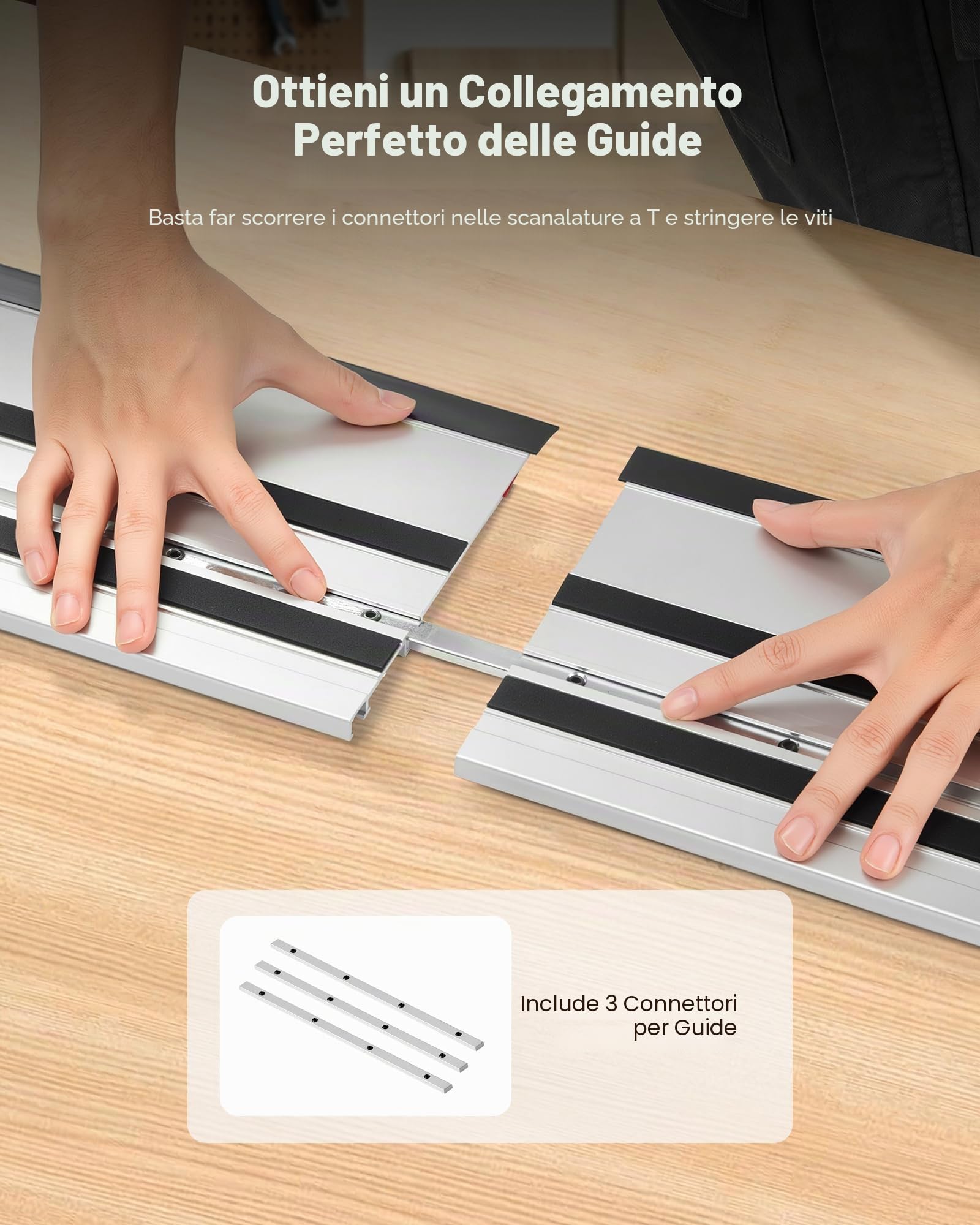 VEVOR Binario di Guida per Troncatrice Circolare Lunghezza Guida 698,5 mm Set 4 Guide in Alluminio 3 Connettori, Set di Guide per Seghe Circolari per Lavorazione del Legno per Fai-da-te Falegnameria