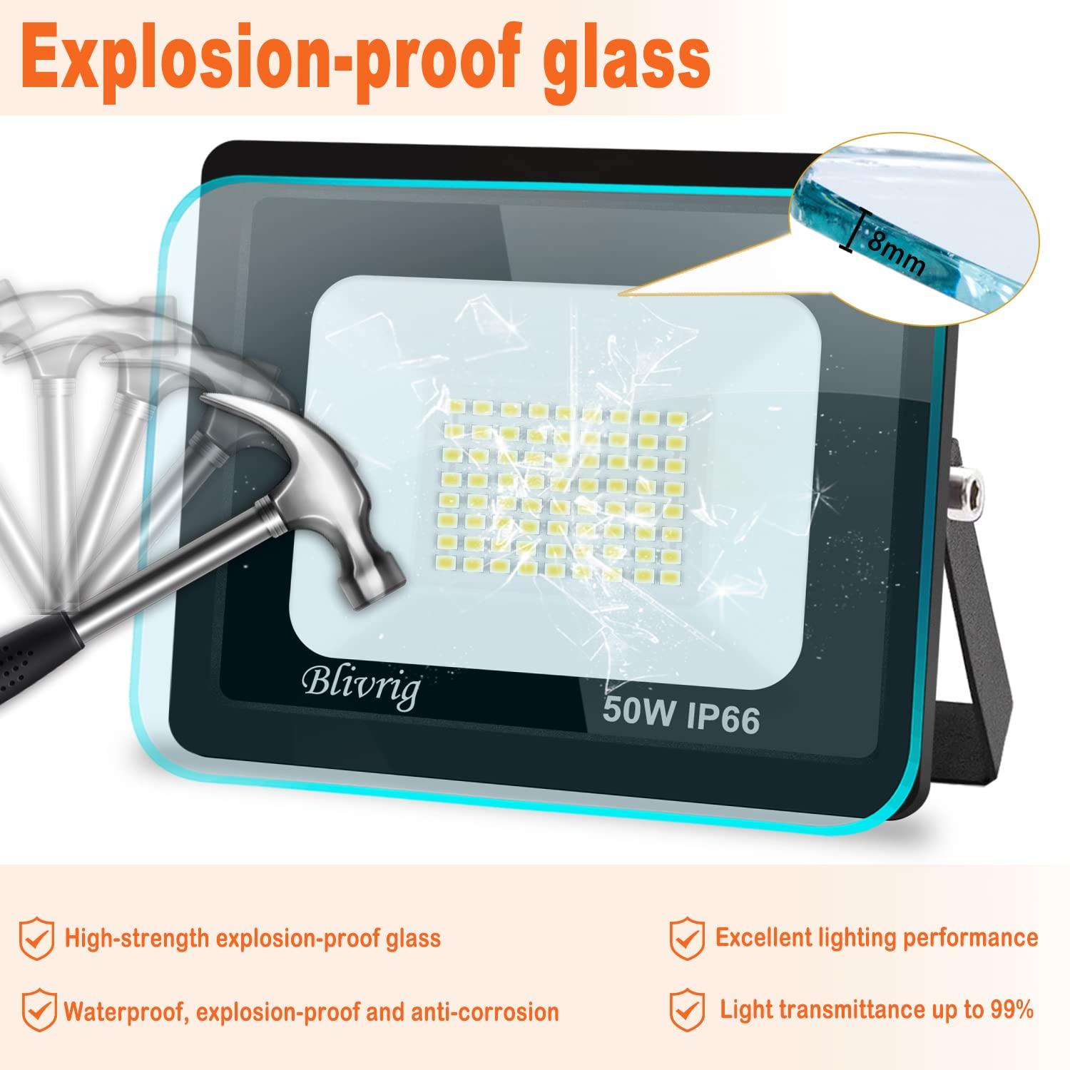 【2PCS】 50W projecteur exterieur led 5000LM IP66 Imperméable spot led exterieur Super Brillant Eclairage Extérieur Blanc froid(6000k) Sécurité spot led pour stades, usines, Parking, garage