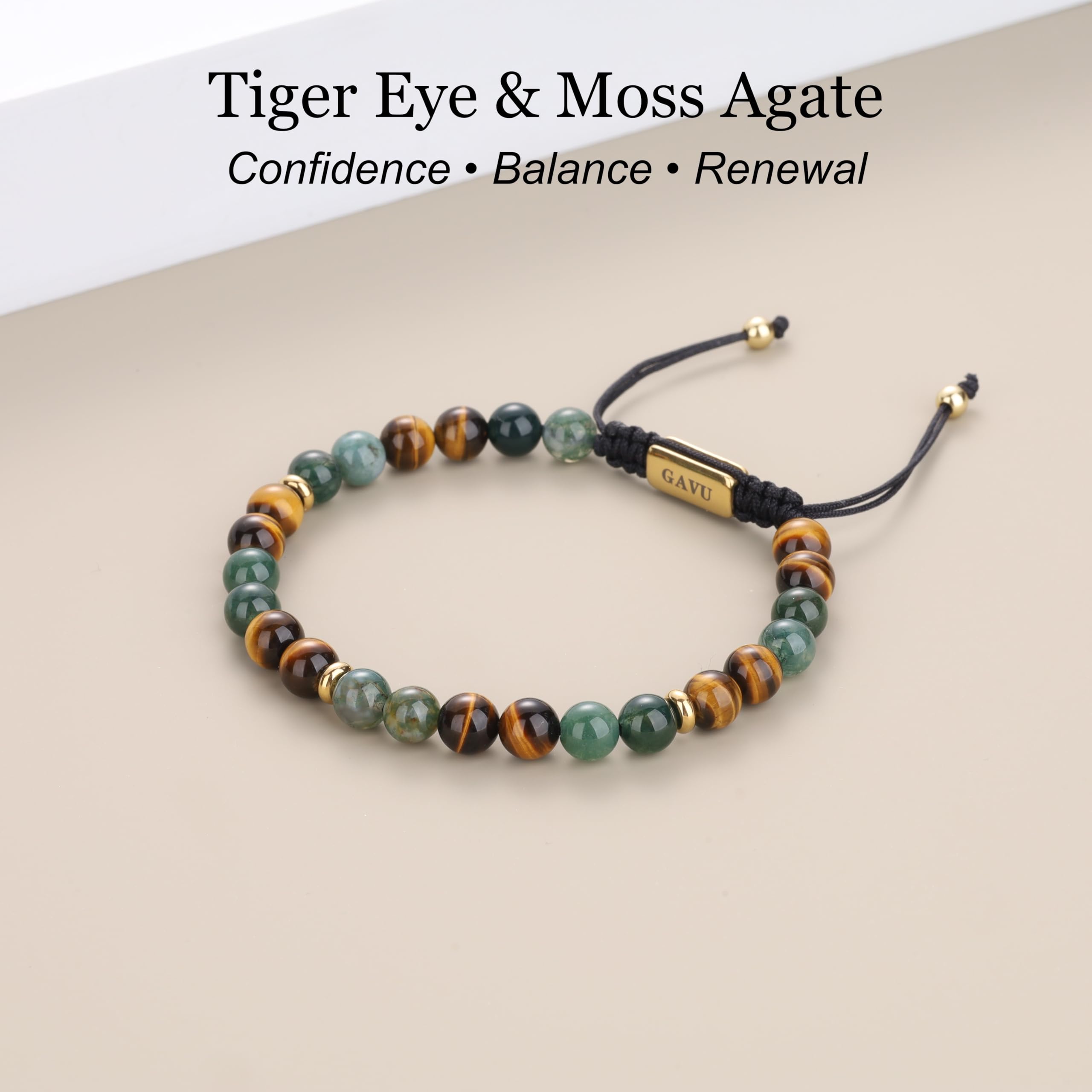 GAVU Bracelet Œil de Tigre Homme, Bracelet Pierre Naturelle Homme, Cordon Réglable Fait Main, 16cm/17cm/19cm
