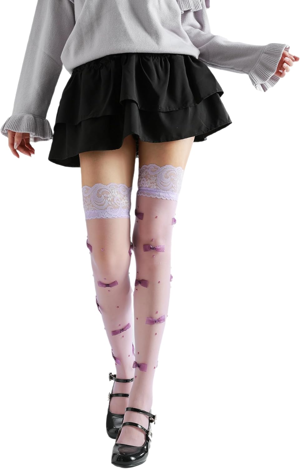 Sahabowi Women's Ribbed Knee High Socks, Sky Blue with Black Band, Cotton Blend, Casual Style for Indoor Wear