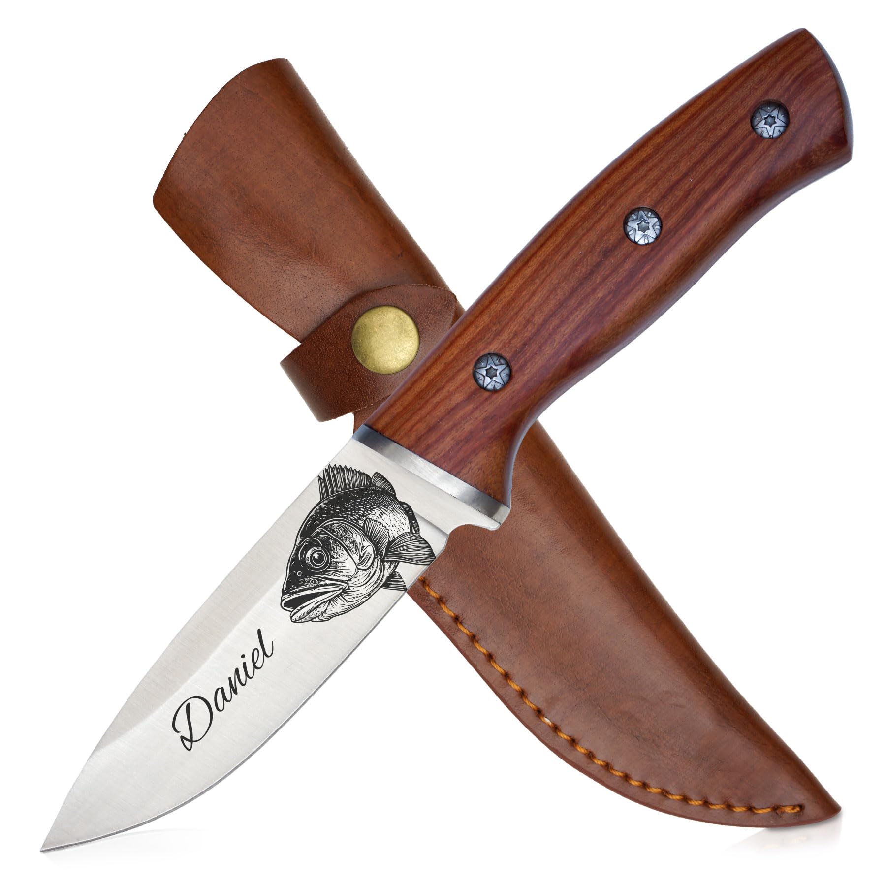 Personalisiertes Angelmesser mit Gravur – Geschenk für Männer – Perfekt zum Geburtstag, Weihnachten, Vatertag für Angler – Hochwertiger Edelstahl, inkl. Lederscheide (ohne Ständer)