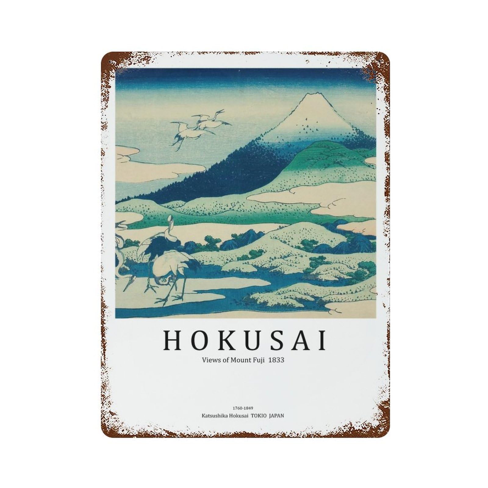 Katsushika Hokusai 葛飾 北斎 Views of Mount Fuji 15.7"x11.8" Decorative Tin Sign, Rustic Home Decor for Patio, Garden Room And Bar Decor