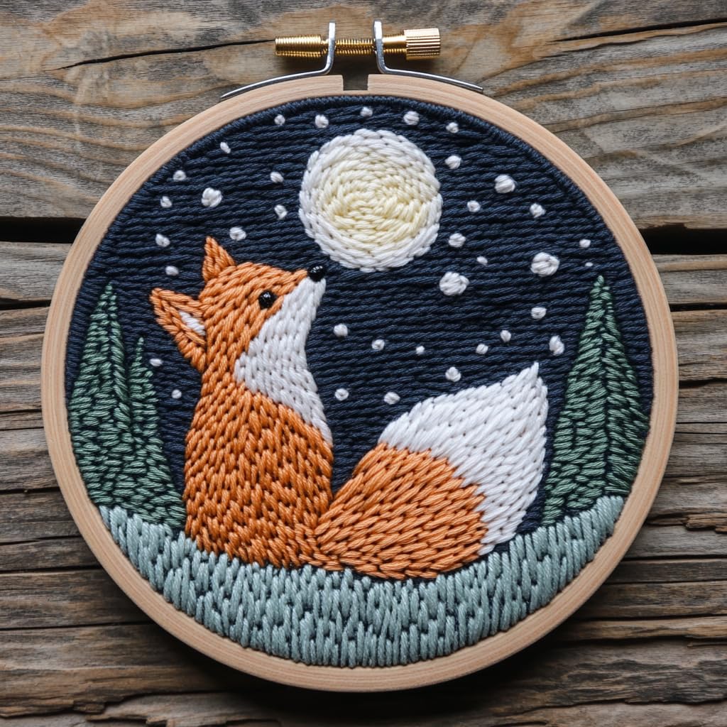 Punch Needle Kit for Beginners, Punch Stitching Kit for Adults, Needle Punch Kits for Adults with Fox and Moon Design, Ideal for DIY Crafts, Embroidery, and Gifts for All Ages — image 1