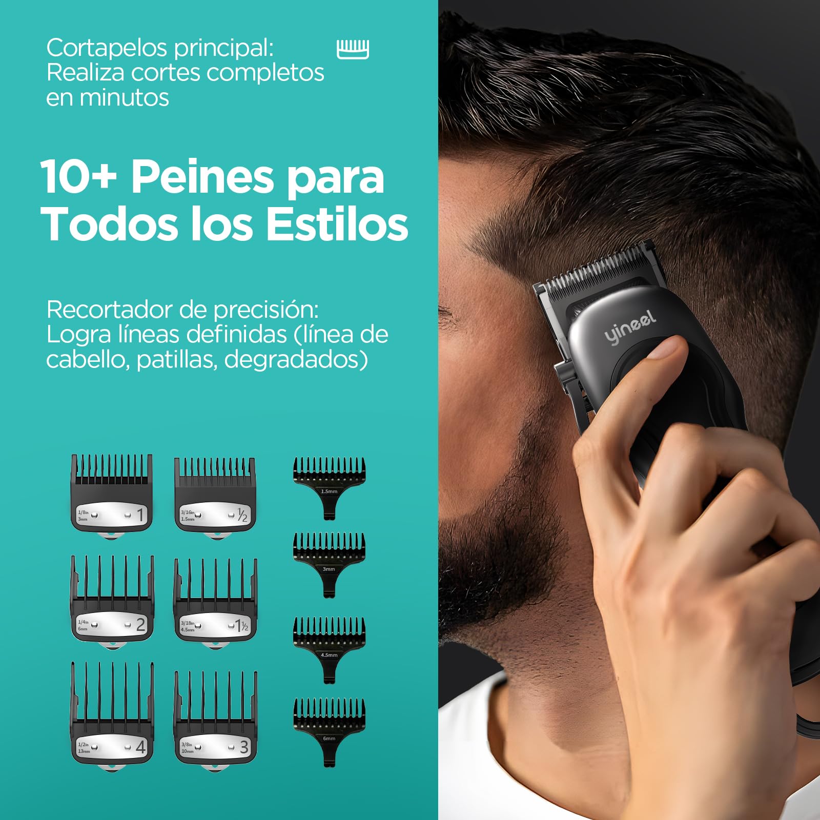 Maquina de Cortar Pelo Hombre, Yineel W6 Kit Profesional Inalámbrico de Cortadora y Recortadora de Cabello y Barba- Ideal para Corte de Cabello, Barba y Uso en Niños - Regalo Perfecto