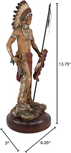 Miniatura 8 de Ebros Gift Camino de guerra listo para batalla, guerrero indio nativo americano, jefe tribal con tocado de batalla sosteniendo hacha de lanza