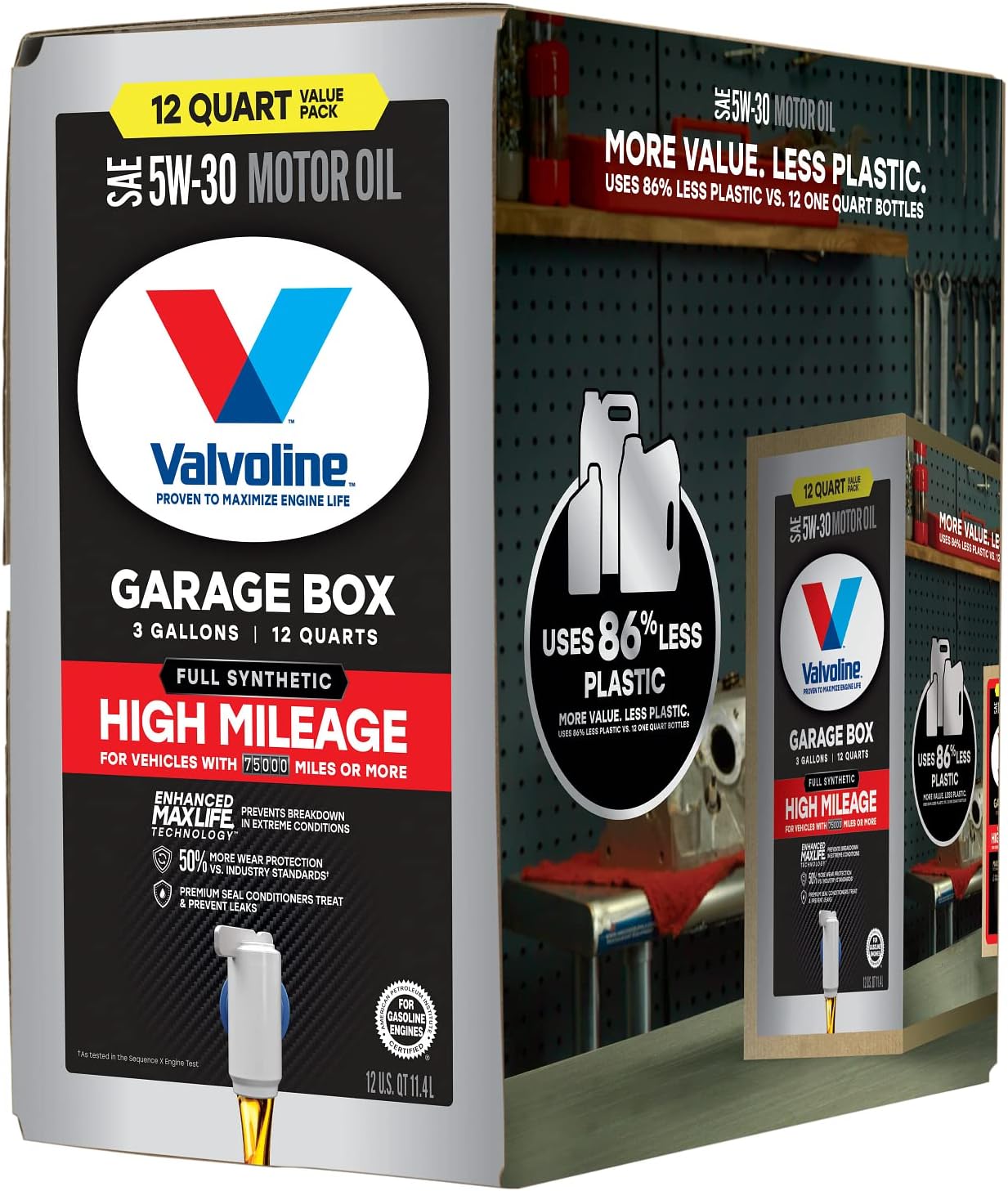 ValvolineFull Synthetic High Mileage with Enhanced MaxLife Technology 5W-30 12 QT Garage Box