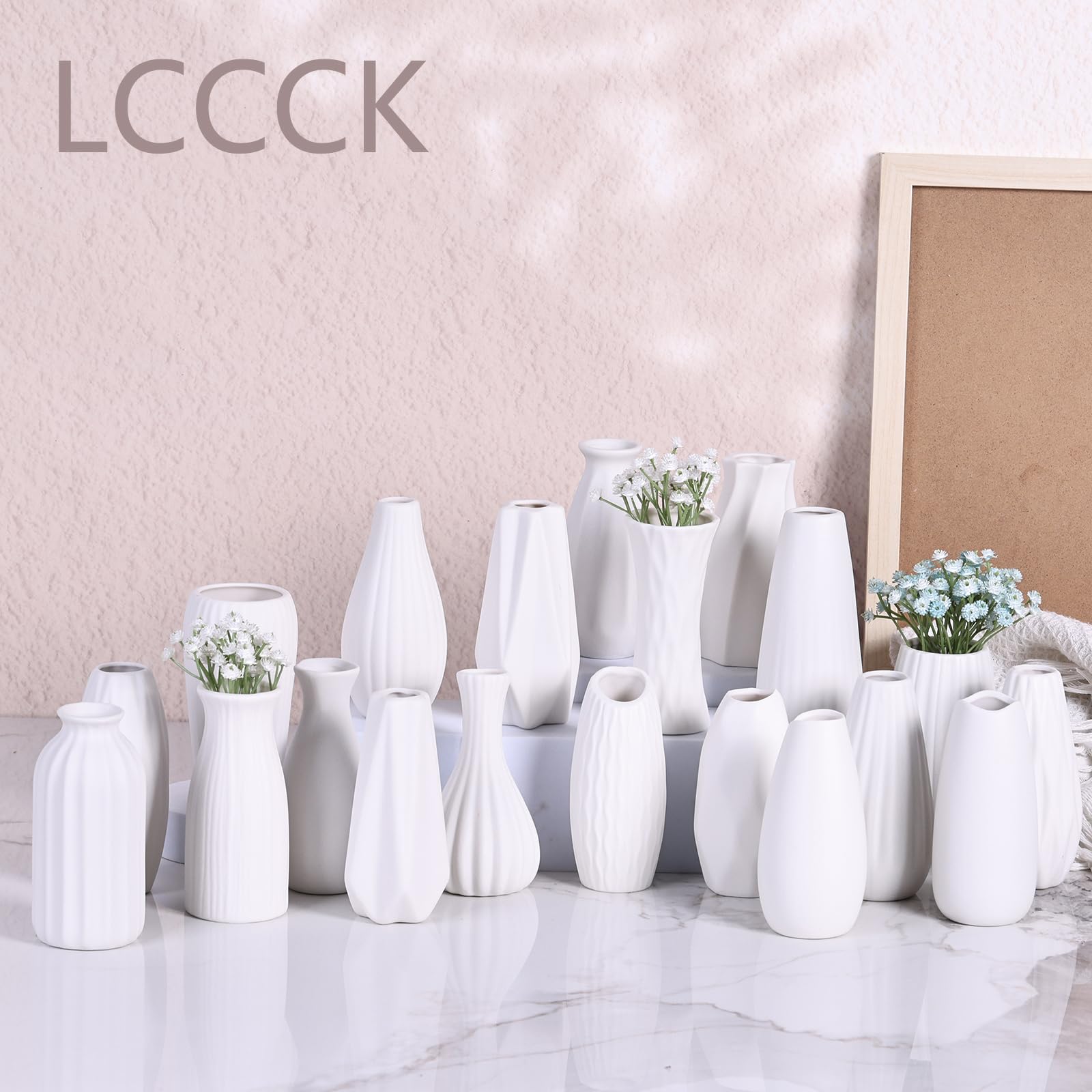 LCCCK Set di 20 piccoli vasi bianchi per centrotavola da tavola, vasi in ceramica bianca verniciabile, mini vaso singolo per fiori, per matrimoni, decorazione per erba della pampa, vasi giapponesi in
