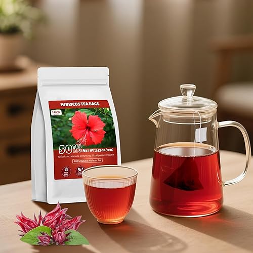 Miniatura 7 de Bolsas de té de hibisco, 100% naturales de flores de hibisco, bolsas de té de alta presión arterial, sin azúcargluten, sin cafeína, 50 unidades