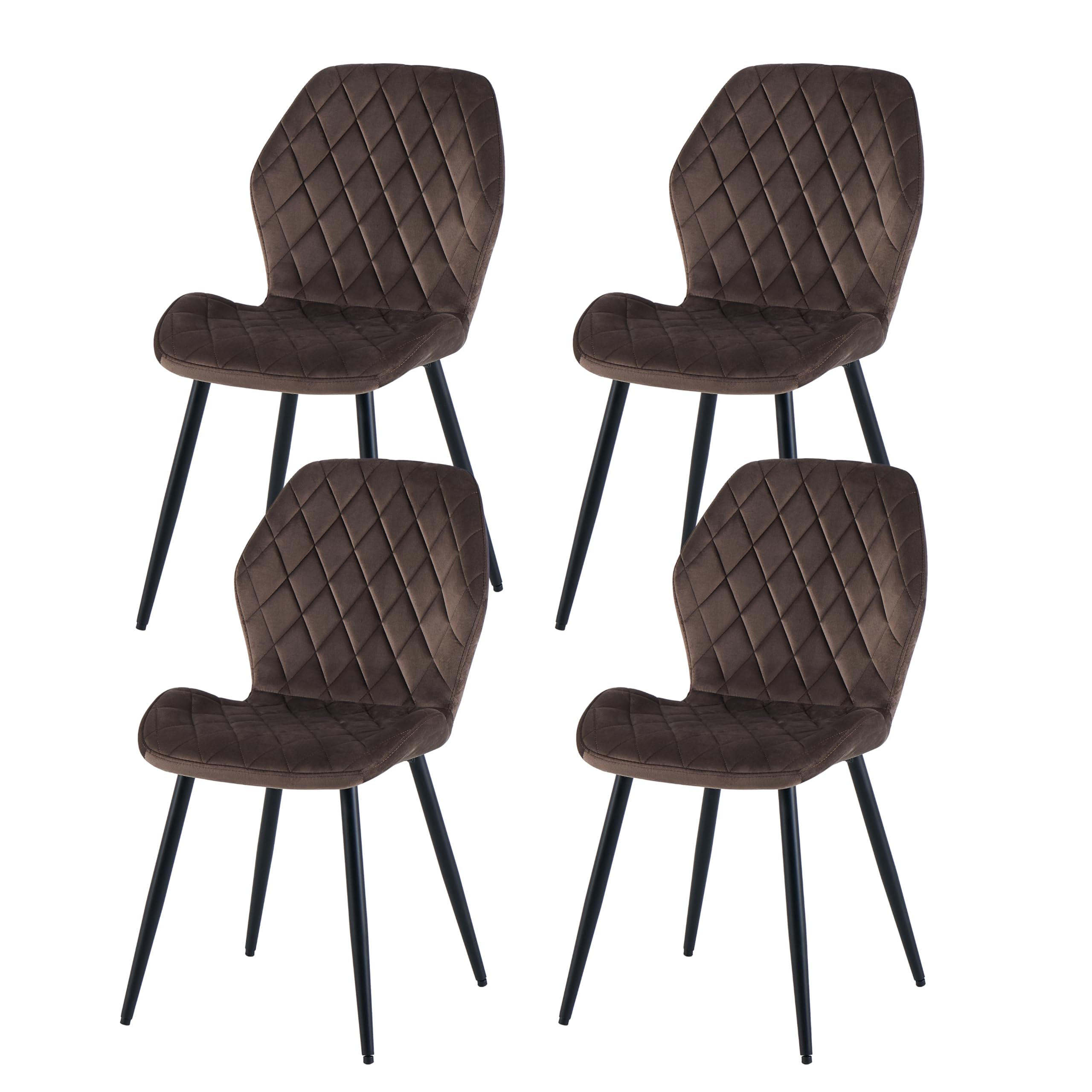 Weegstok Velvet Dining Chairs Set of 2/4/6 Lounge Reception Chair Kitchen Chairs Upholstered Seat Counter Chairs with Metal Legs for Living Dining Room (4, Brown, 58L*47W*86H)