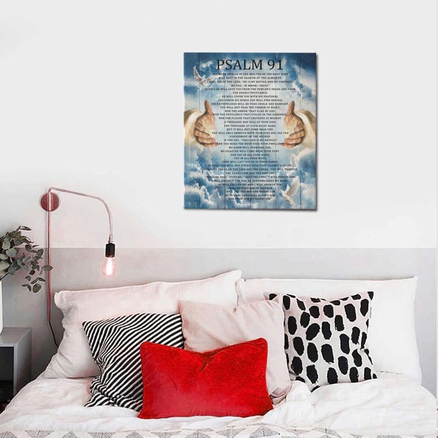 wsradto Psalm 91 Wall Art Psalms 91 Bible Verse Pictures Wall Decor Christian Canvas Prints Religious Scripture Decorations Painting Artwork Office Home Decor For Church Bathroom Bedroom 20L X 24W