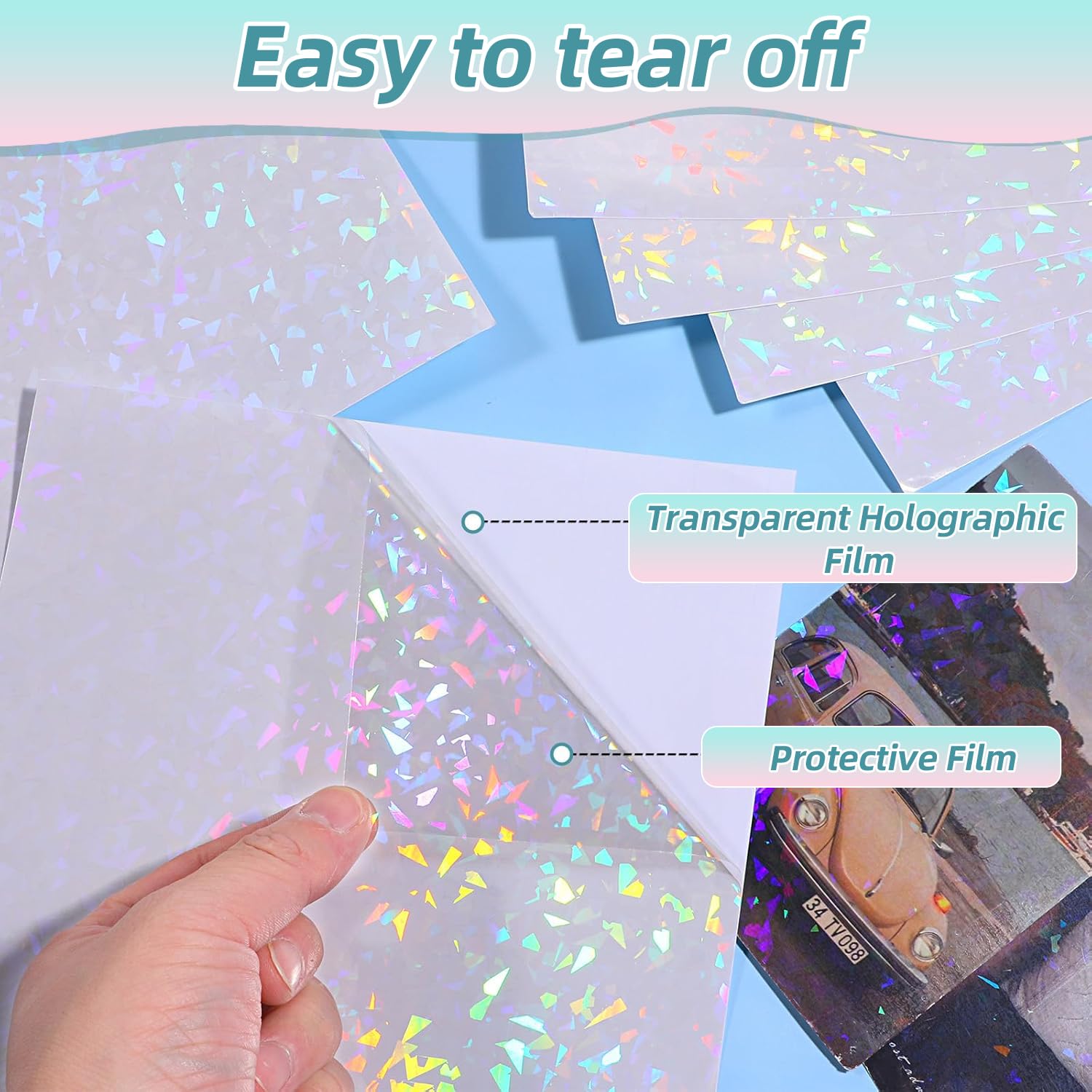 Papel Adhesivo Holográfico A4 50mic, Película Transparente Impermeable de Laminado en Frío para Fotos, Tarjetas de Visita, Documentos, 20 Piezas (Vidrio Roto)
