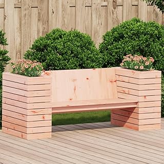 Solid Douglas Wood Planter Bench with 2 Built-in Planters | 2-in-1 Outdo...