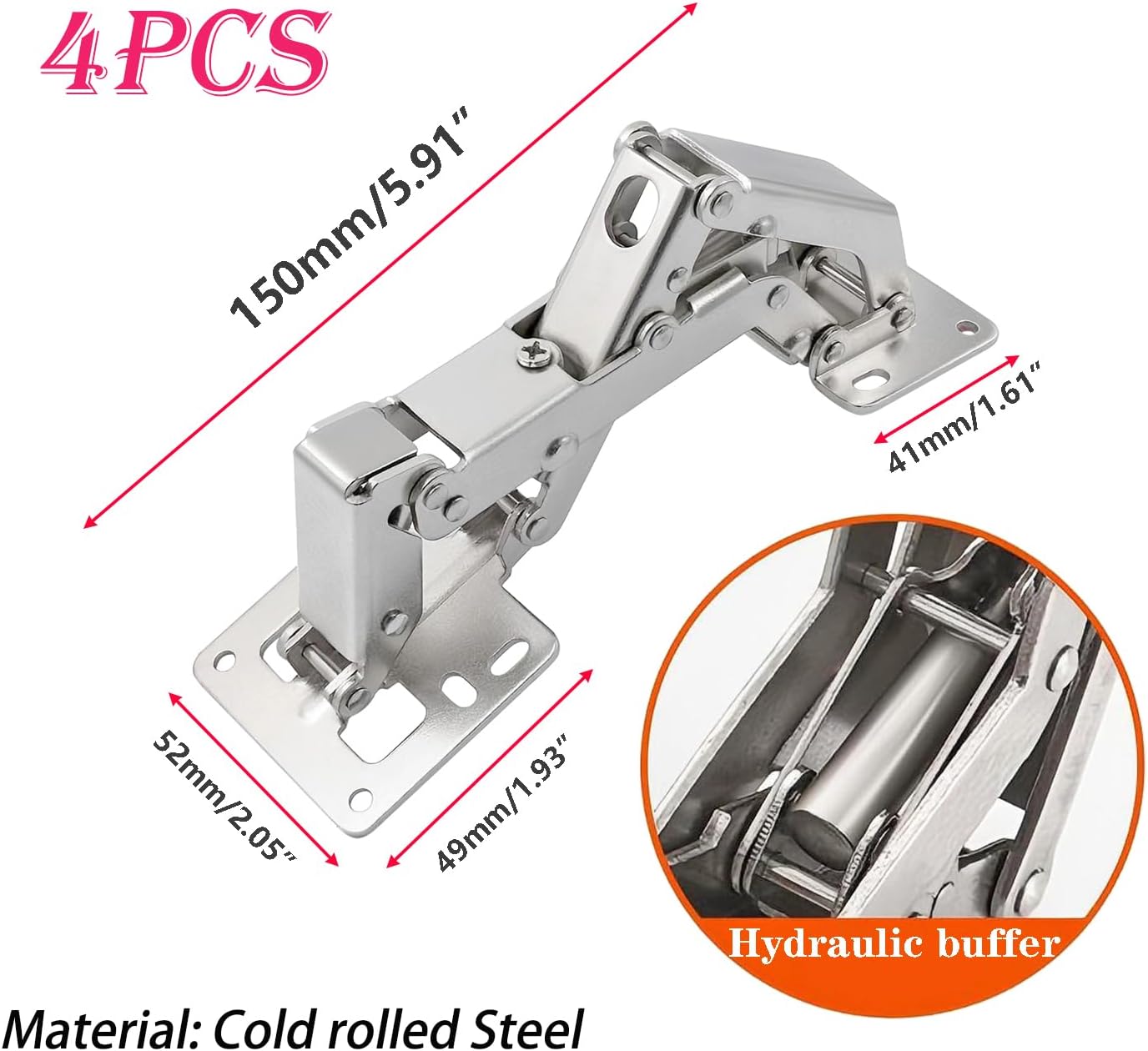 Qrity 4 PCS 175 Degree Hinges Soft Close, Frameless Hydraulic Cabinet Doors Hinges, Adjustable Mounting Hinges for Cabinet, Cupboards, Wardrobe