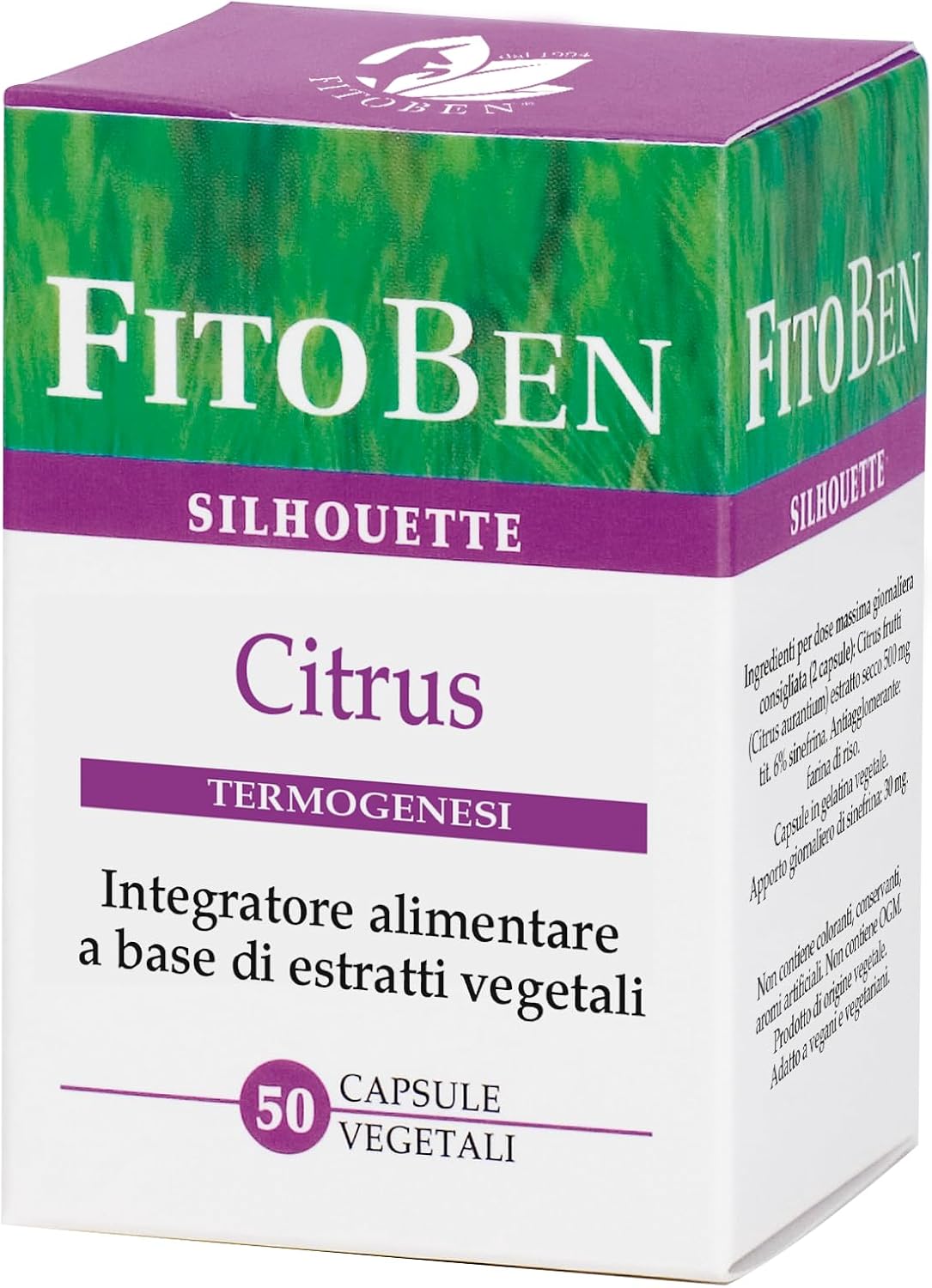Citrus natuurlijk voedingssupplement ter stimulatie van het metabolisme en het metabolisme van lipiden. Helpt het evenwicht van het lichaamsgewicht. 50 plantaardige Cps
