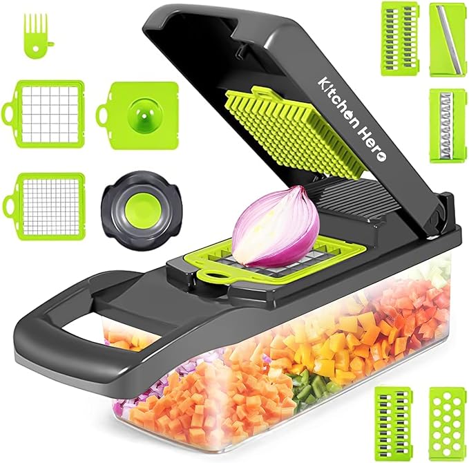 Amazon KITCHEN HERO 12 in 1 野菜チョッパー コンテナ付き フードチョッパー オニオンチョッパー 7ブレード