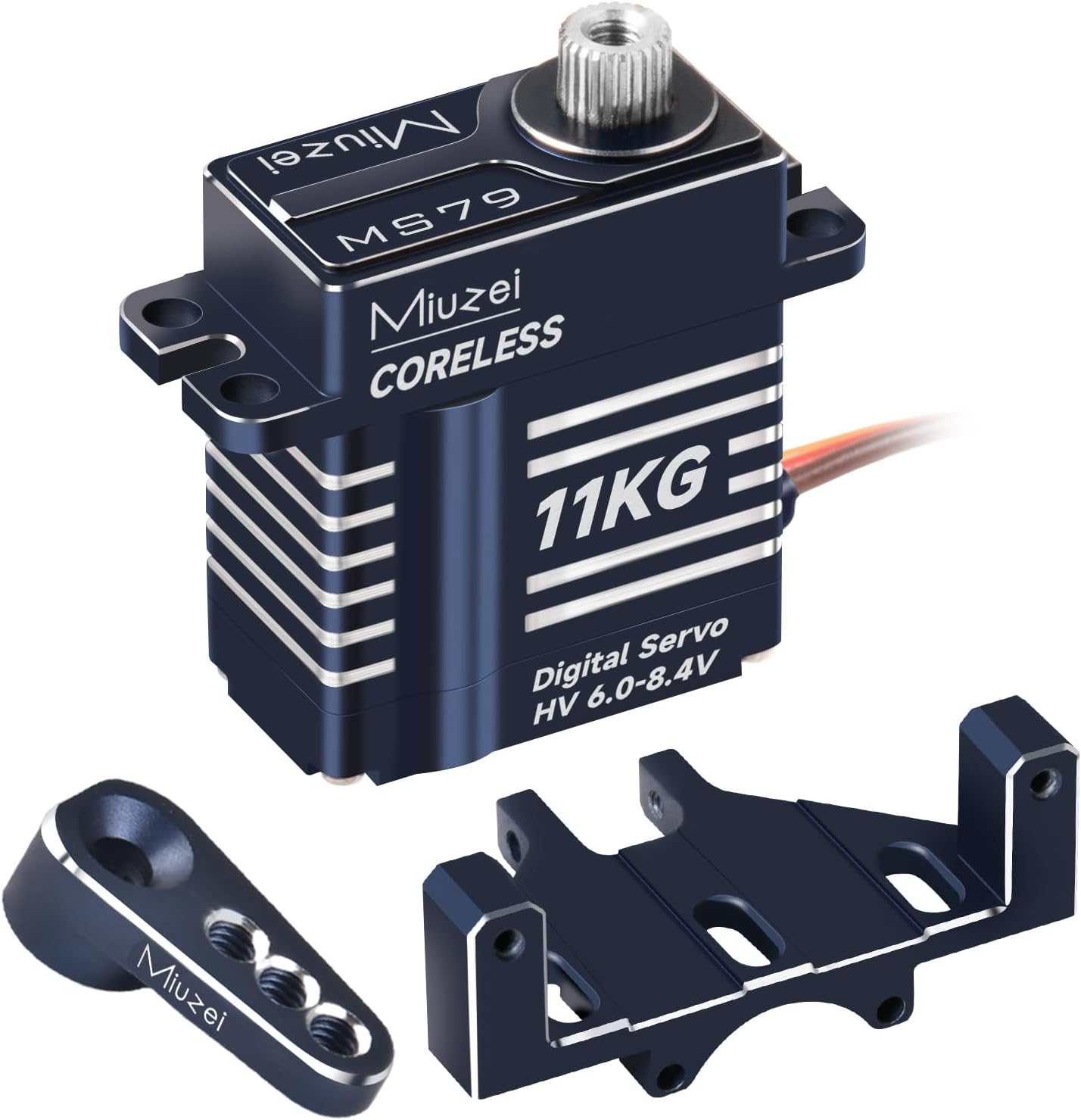 Miuzei 11kg High Torque Coreless Micro Servo, Metal Gear RC Servo Motor with Mount & Horn, Upgrade Parts for 1/18 1/24 RC Crawler Cars (Blue)