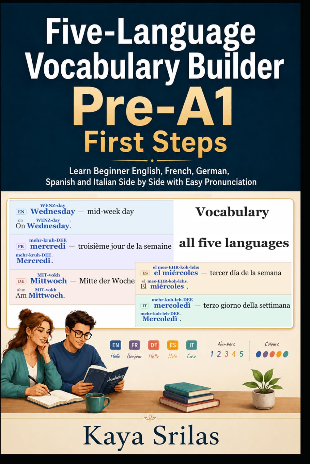 Five-Language Vocabulary Builder Pre-A1 — First Steps: Learn Beginner English, French, German, Spanish and Italian Side by Side with Easy Pronunciation | Learn Français, Deutsch, Español & Italiano.