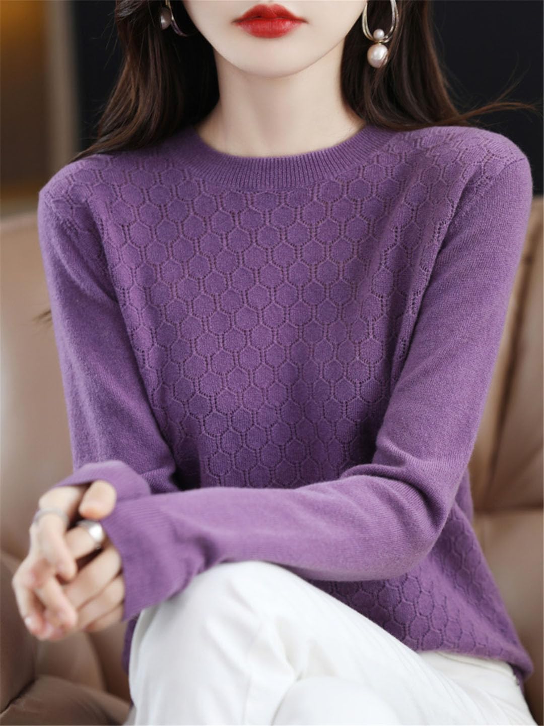 100% Merinowol V-hals trui voor dames, kasjmier gebreid pullover tops, losse pasvorm, herfst winter trui, L