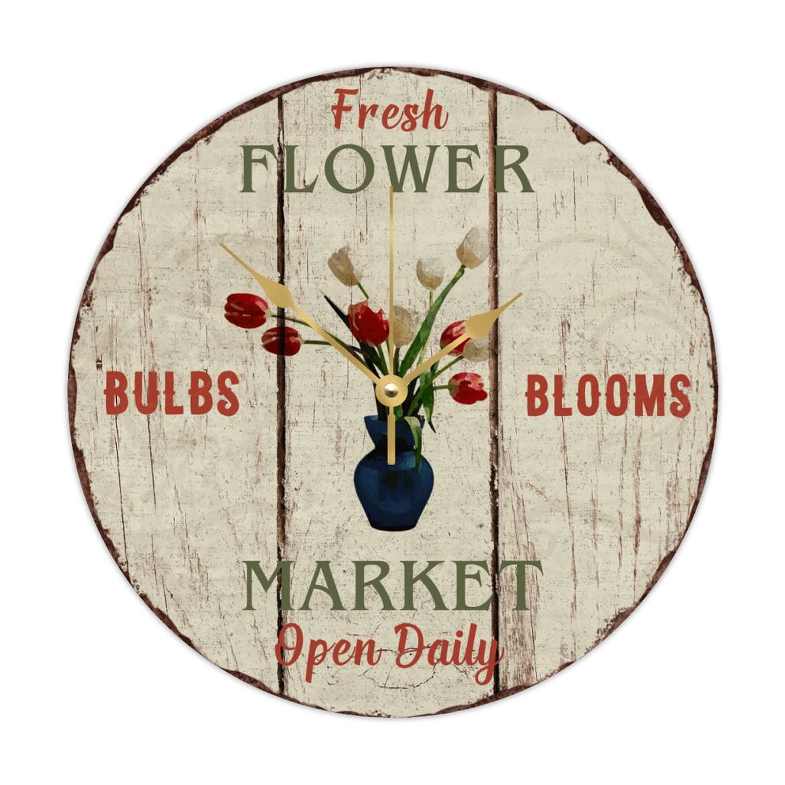 Horloge murale ronde bois de qualite superieure decoration florale 38cm