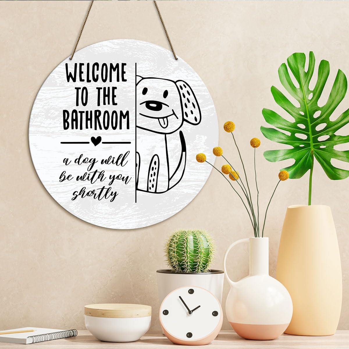 Welcome to The Bathroom A Dog Will Be with You Shortly Sign, Funny Bathroom Wall Art Hanging Decor for Toilet Powder Room Restroom Decorations, Dog Lover Gifts for Women Men - Image 4