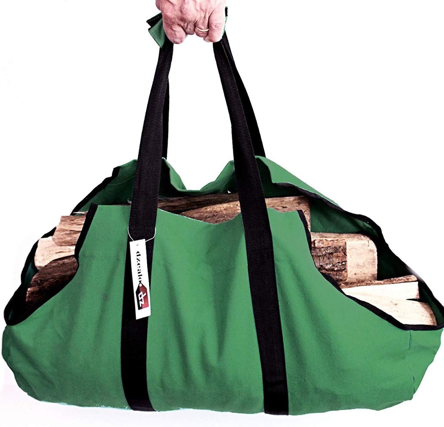 Dzealo Canvas Log Firewood Carrier Bag - Wood Tote| Heavy 16oz Canvas with Comfortable Padded Handles(Two-Year Replacement Guarantee)| Dark Green