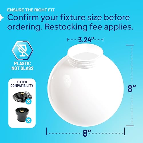 Miniatura 2 de KastLite Globo acrílico blanco de 8 pulgadas para poste de lámpara  Textura suave con cuello de tornillo de 3.24 pulgadas  Fabricado en los Estados