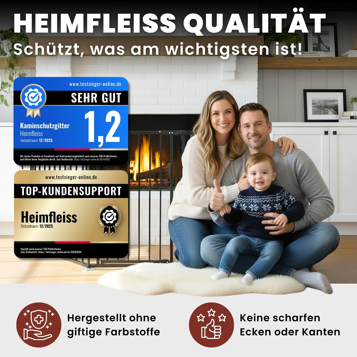 Heimfleiss® Kaminschutzgitter Baby mit Sicherheitsverschluss | Ofenschutzgitter für Kinder & Hunde | Ofengitter Kinderschutz aus Stahl | Verwendbar als Kamingitter, Treppenschutzgitter & Türgitter