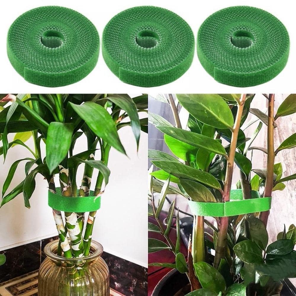 Three pieces of plant ties, adjustable nylon plant supports with self-adhesive tape from 5M, that are reusable. Green Ties: Home Sorting Accessories for Indoor and Outdoor Garden Vines Tomatoes