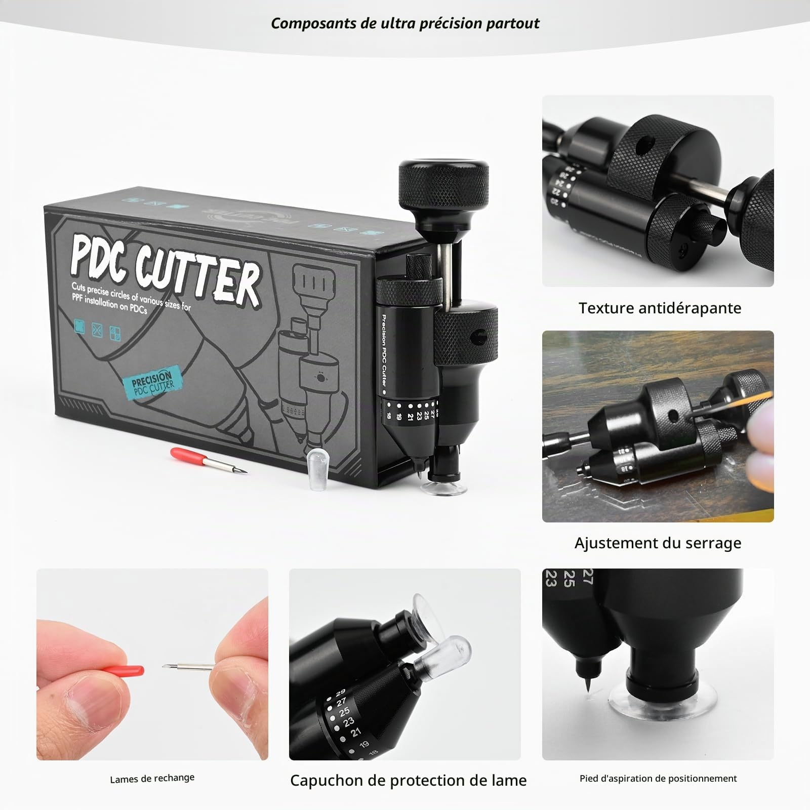 FOSHIO Couteau Outil de Coupe de Films pour vitre La Coupe des Trous, Coupe de capteur PDC de précision PPF, 18mm-32mm précis Trou de Radar de Voiture Loch Cutter