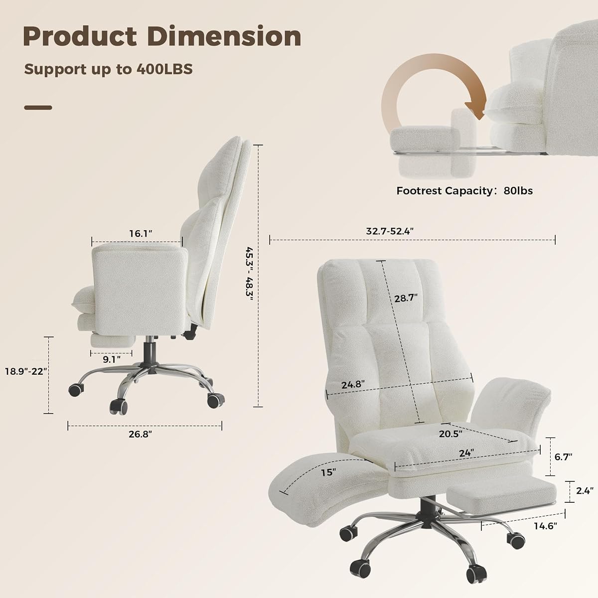 Big and Tall Office Chair, Flip Armrests for Pets & Cross Legged Sitting White image 1
