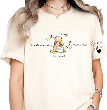 Personalized Mama Shirt with Kids Names on Sleeve Custom Mama Bear Tshirt Est for Women Mama Tee for New Mom Birthday Gifts
