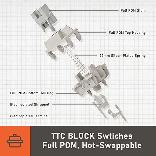 Miniatura 6 de LOFREE Teclado mecánico inalámbrico de bloque, 98 teclas, teclados recargables intercambiables en caliente con 3 tipos de conexión para Windows,