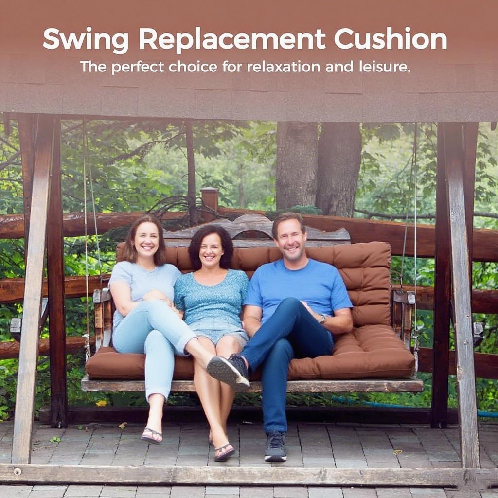 Homaisson 4" Thick Waterproof Porch Swing Cushions Outdoor Garden Bench Seat Cushions 3 Seater with Ties, Soft Rocking Chairs Pad Lounger Seat for Patio, Outdoor, Backyard (Brown 59×35inch)