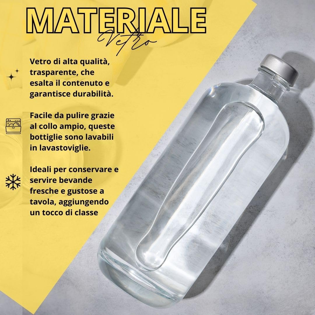 Set 6 Bottiglie Vetro Eos 750 Ml - Tappo Acciaio Inox, Per Acqua E Succhi, Senza BPA - Foto 6