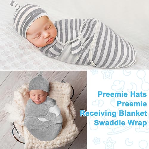 Miniatura 5 de Chuarry Paquete de 3 mantas para bebés prematuros con sombrero, manta de recepción para bebé prematuro (estilo clásico)
